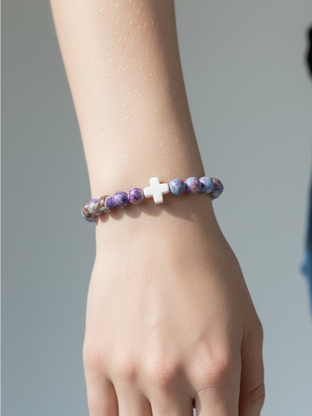 9/20 Purple Beaded Cross Bracelet - Unbranded